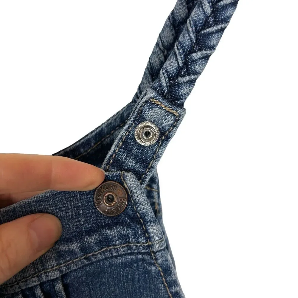Osh Kosh B'gosh Blue Denim Overalls Braided Straps Size 7